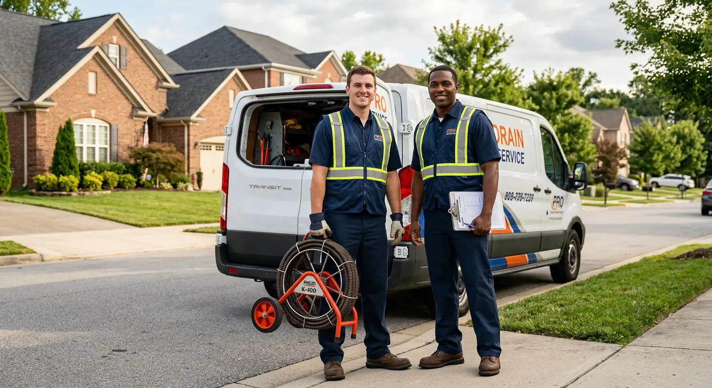 Sewer and drain service team with equipment ready for work in New Richmond