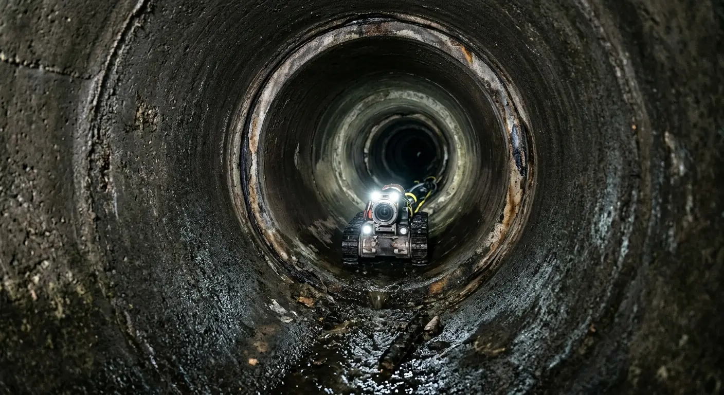 Robotic sewer camera inspecting pipe interior for Sewer Line Repair in New Richmond